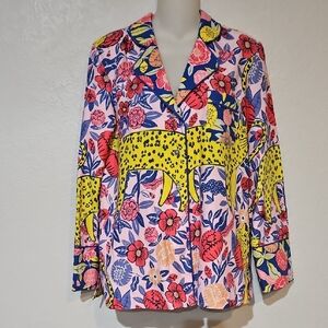 Anthropologie Agathe Singer Women's Floral Cheetah Flannel Loungewear Pajama Top